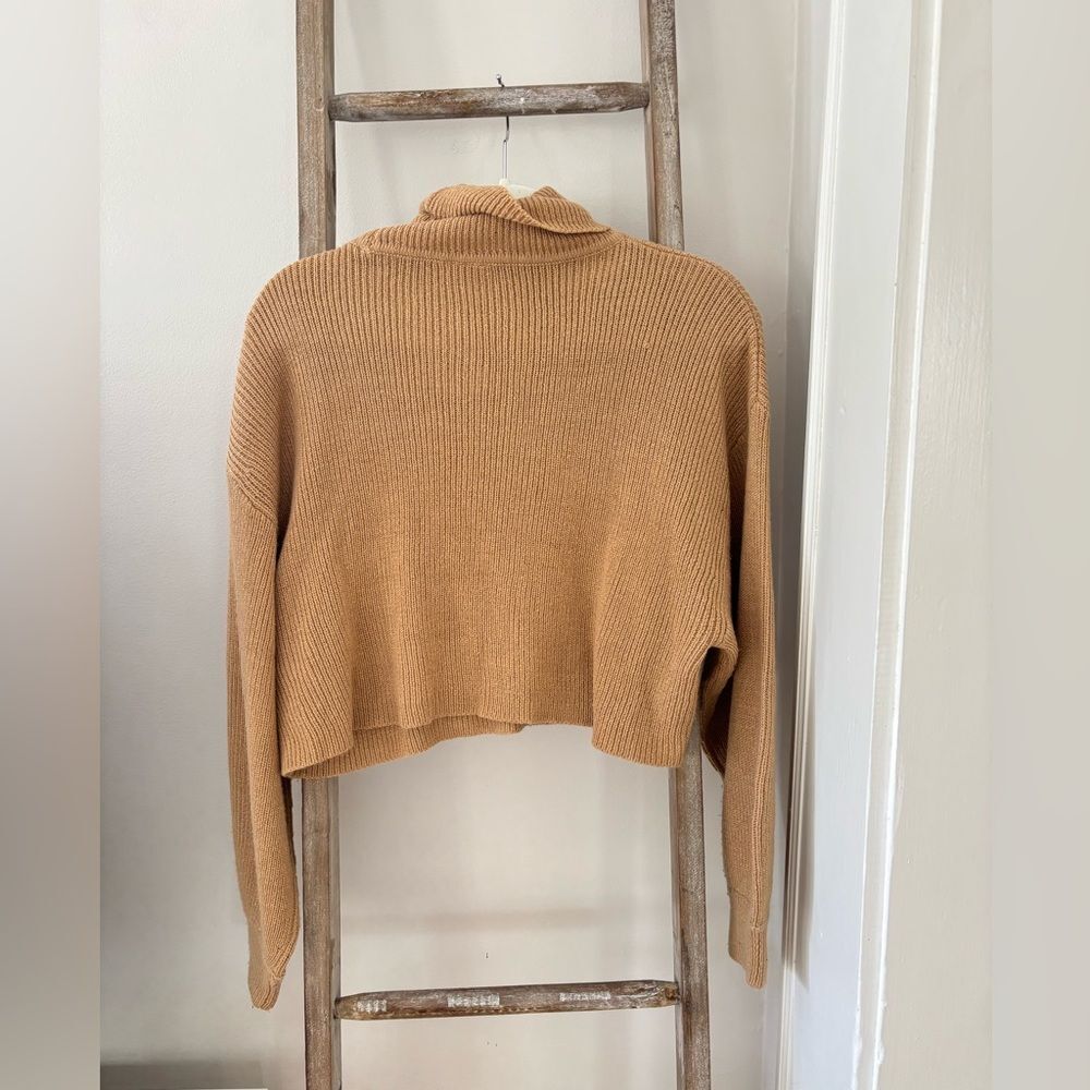 H&M Tan Cowl Neck Cropped Sweater